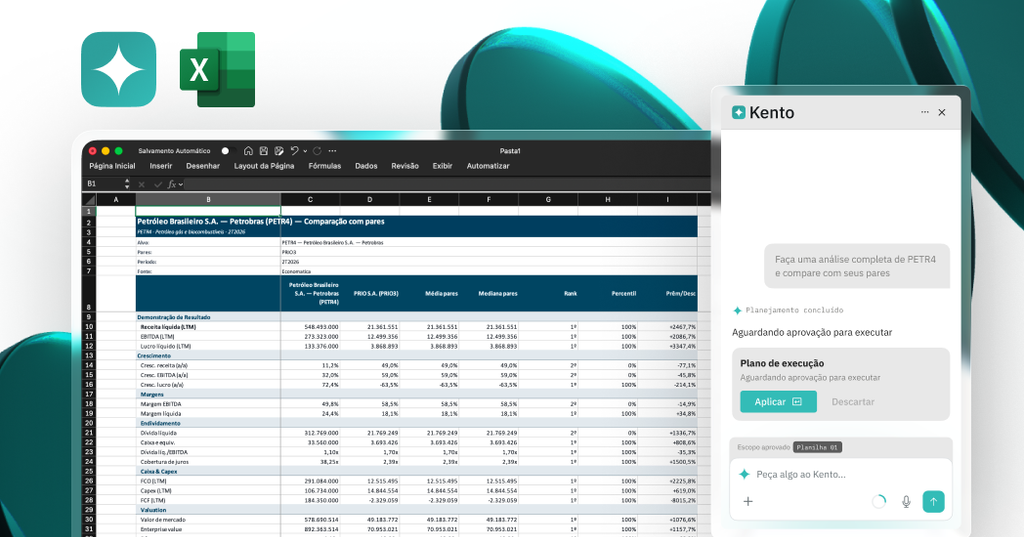 Kento no Excel: a IA da Economatica agora trabalha dentro da sua planilha